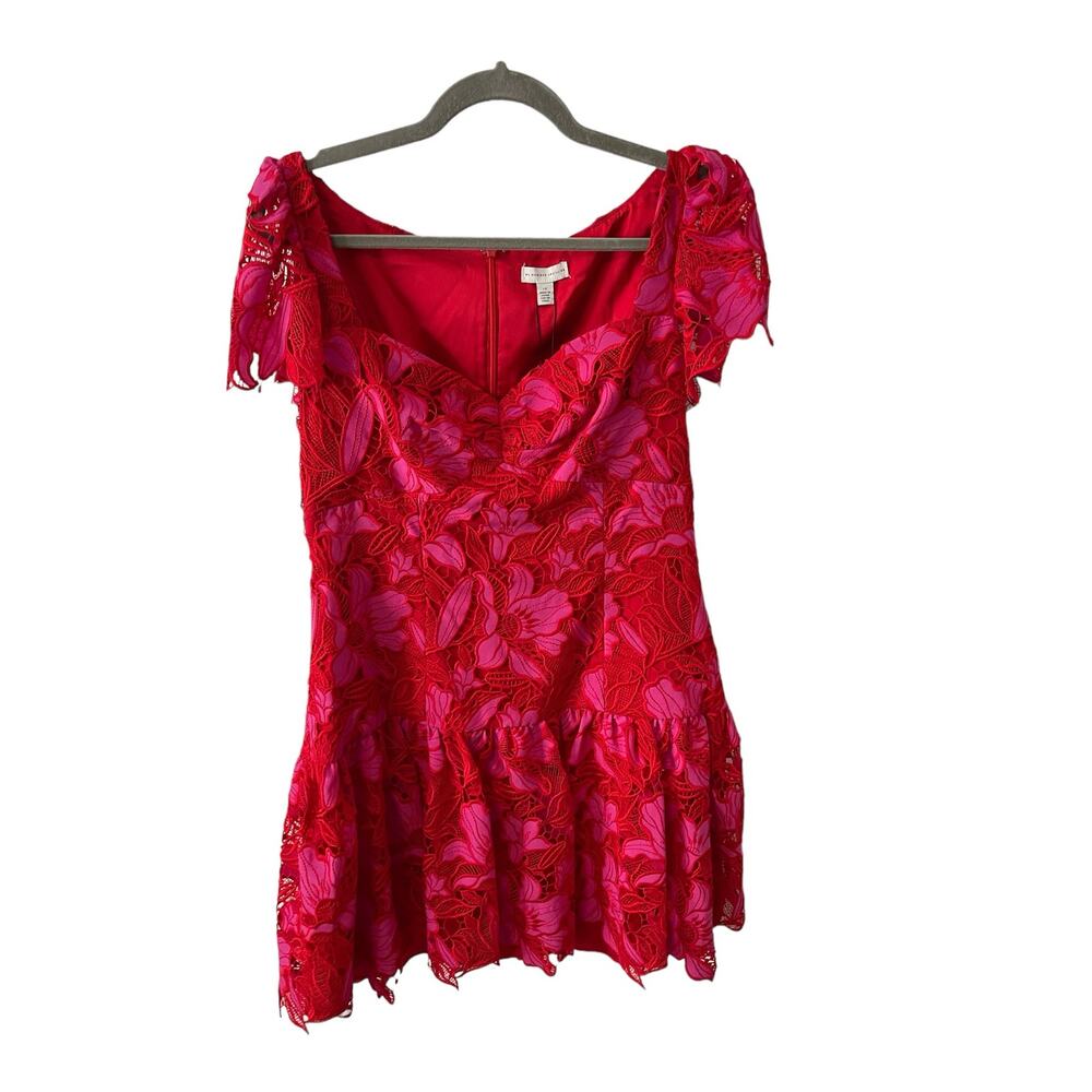 Monique Lhuillier Embroidered Lace Minidress Guipure Lace Coquette Fairy Sz 12 - Picture 6 of 13